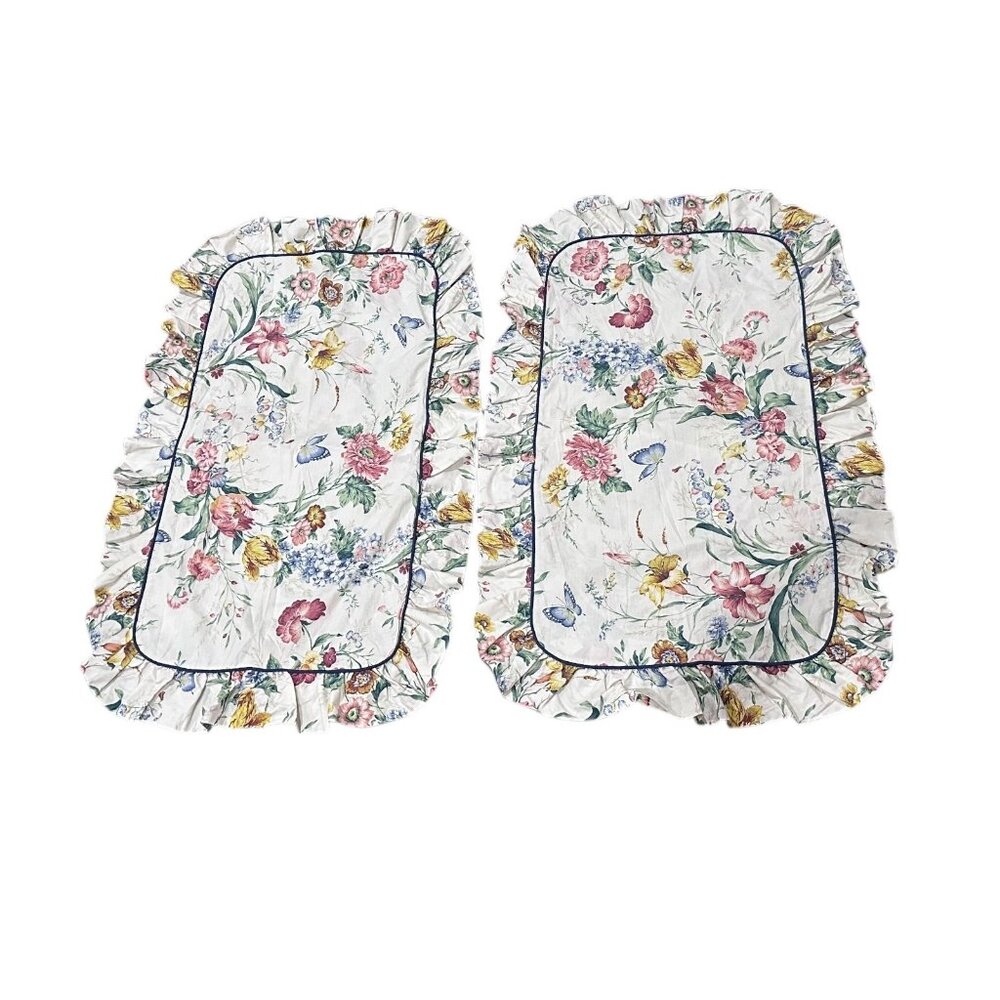 Oversize Dan River Floral Ruffled Pillow Shams Pair Cottagecore USA Vintage Set